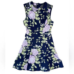 Rag and Bone Navy Mesh Back Dress Fit And Flare Lavender Floral Print Size 0